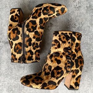 Coach calf hair leopard print booties